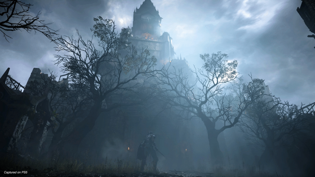 Detailed 4K graphics showing the desolate and dark world of Boletaria in Demon's Souls.